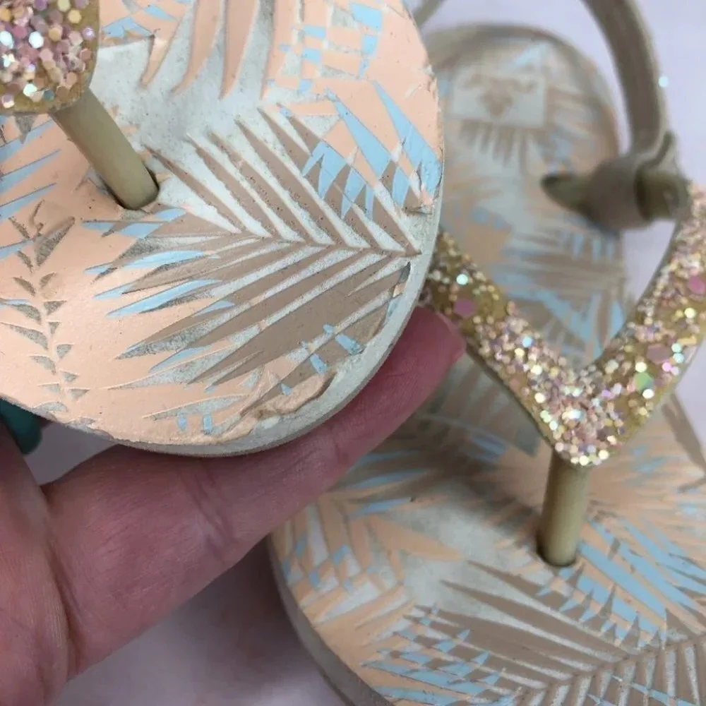 Reef‎ flip flops glitter peach tropical size 7-8 toddler